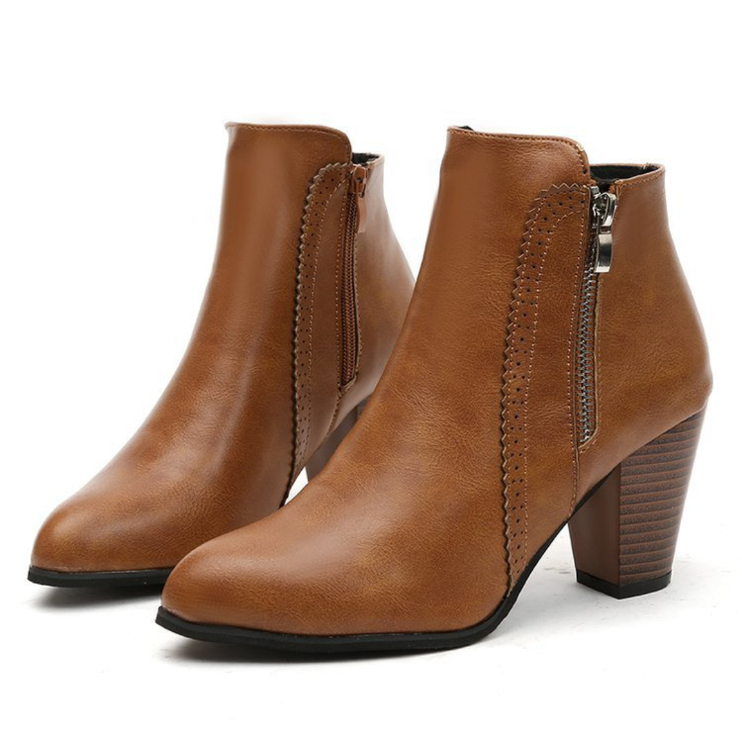 Charlotte™ | Leather Ankle Boots With Side Zipper