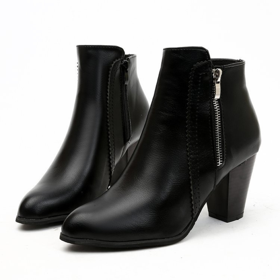 Charlotte™ | Leather Ankle Boots With Side Zipper