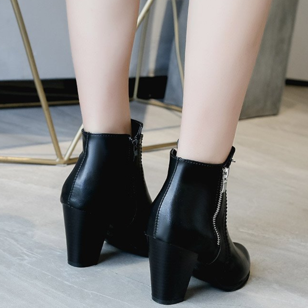 Charlotte™ | Leather Ankle Boots With Side Zipper