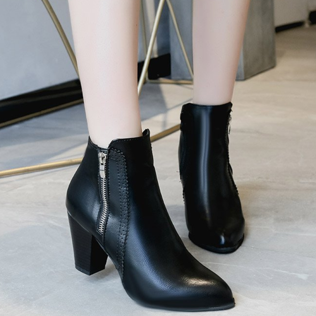 Charlotte™ | Leather Ankle Boots With Side Zipper