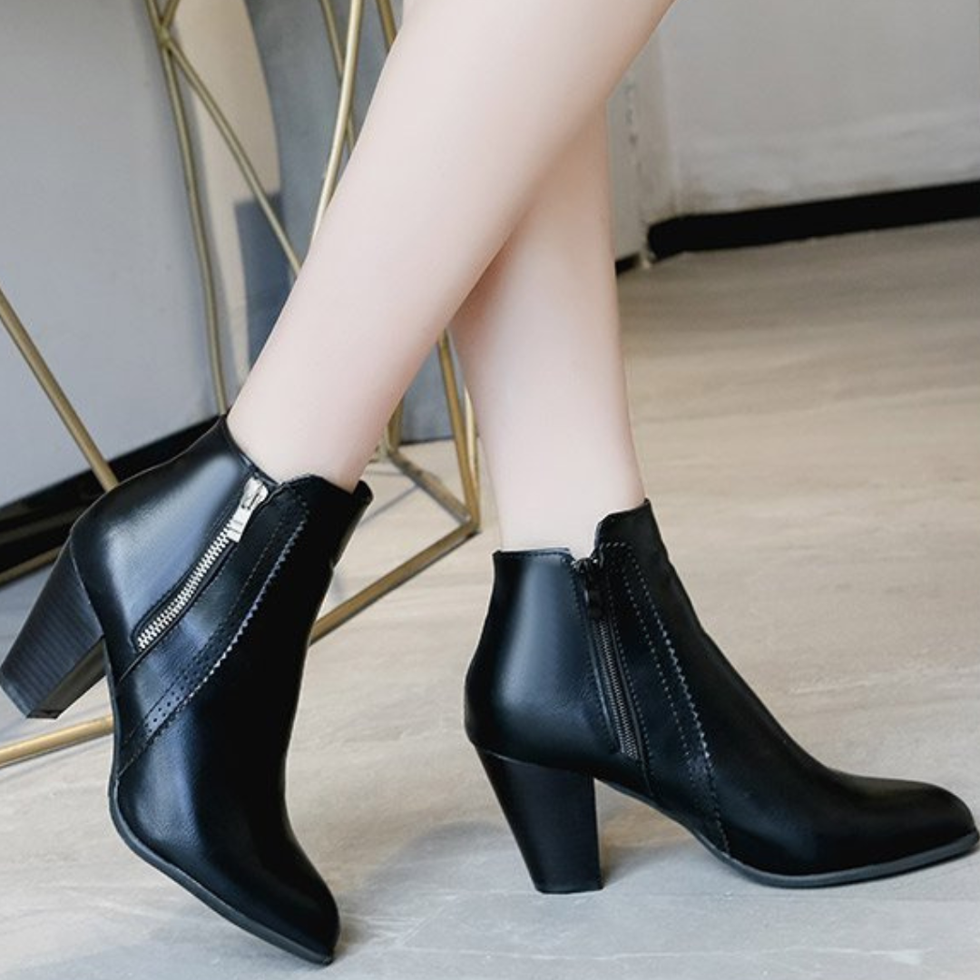 Charlotte™ | Leather Ankle Boots With Side Zipper