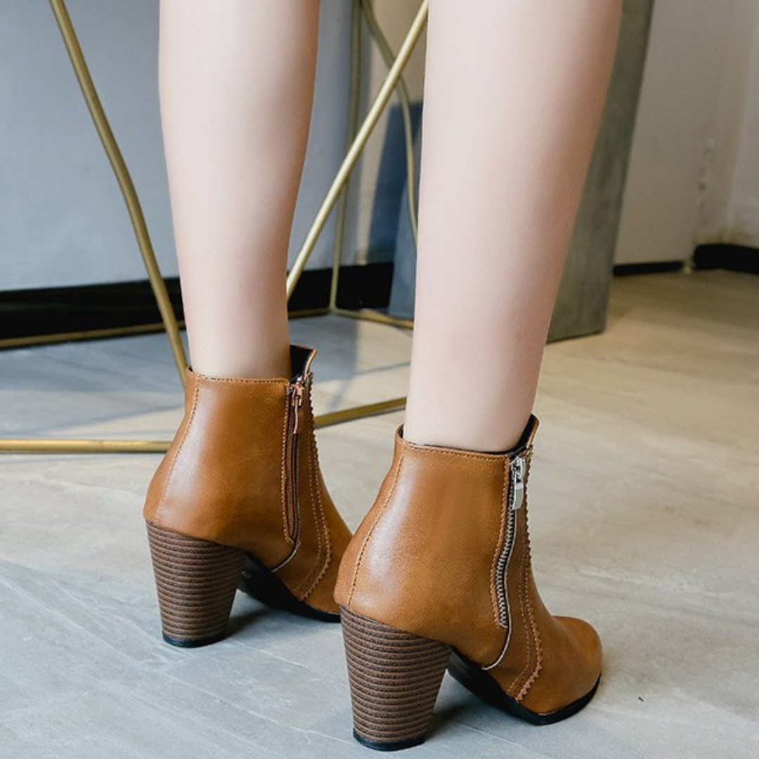 Charlotte™ | Leather Ankle Boots With Side Zipper