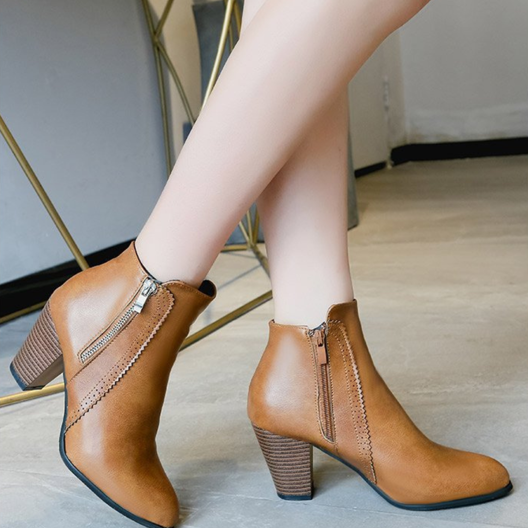 Charlotte™ | Leather Ankle Boots With Side Zipper