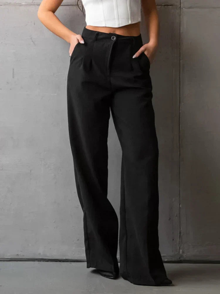 Charlotte™ | Elegant Black Wide-Leg Trousers