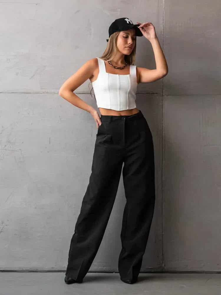 Charlotte™ | Elegant Black Wide-Leg Trousers