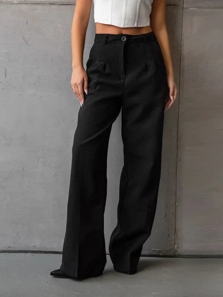 Charlotte™ | Elegant Black Wide-Leg Trousers