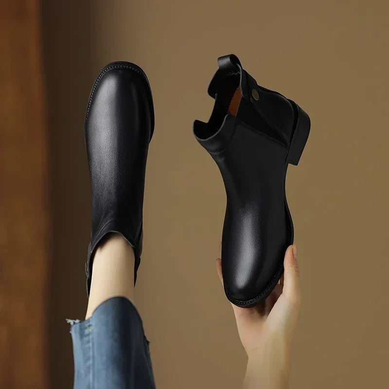 Charlotte™ | Thick Heeled Soft Leather Chelsea Boots