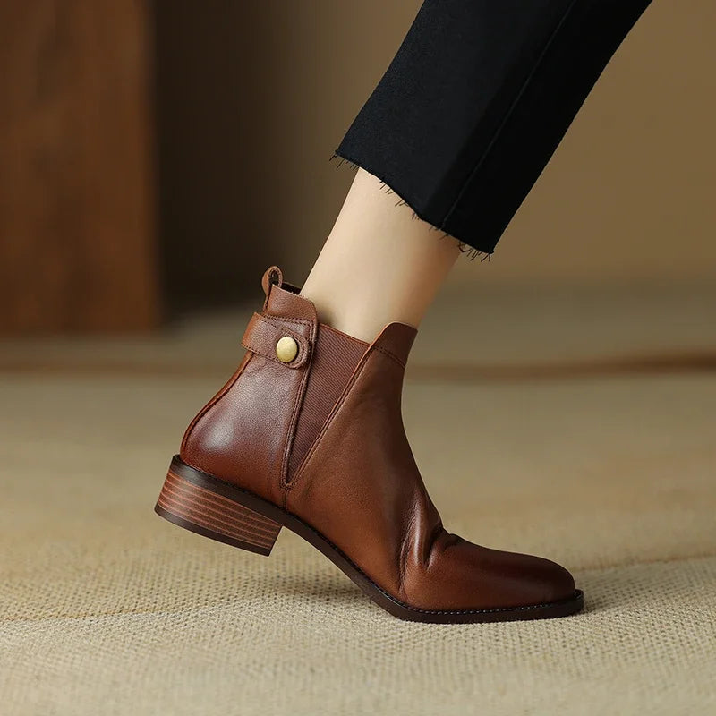 Charlotte™ | Thick Heeled Soft Leather Chelsea Boots