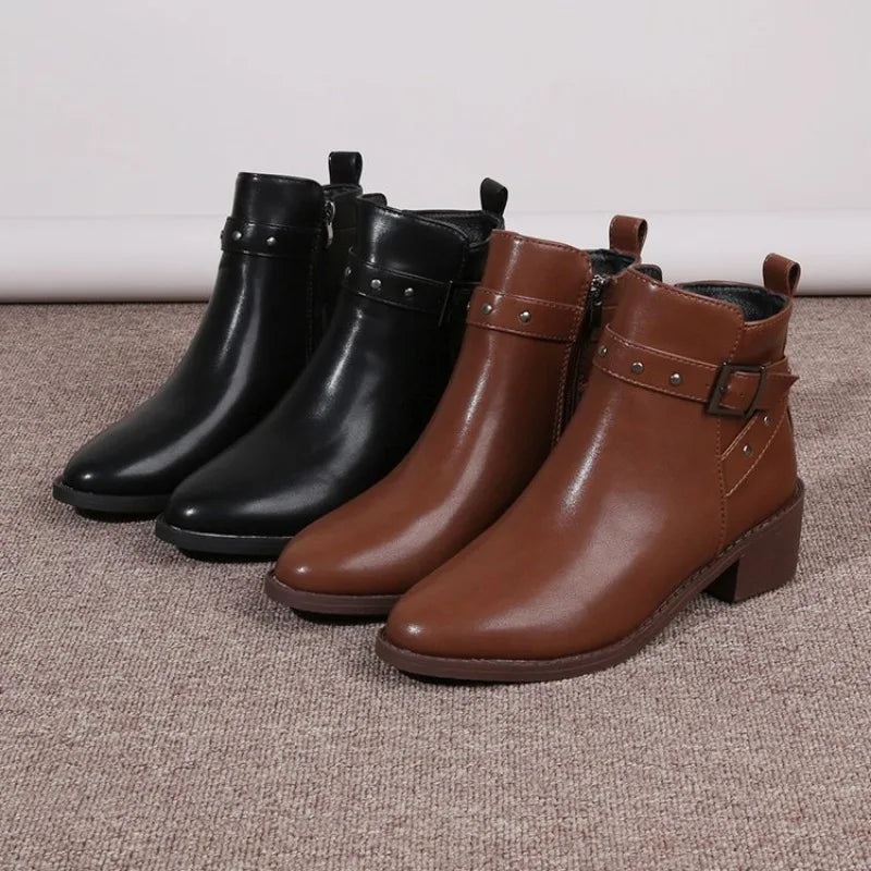 Charlotte™ | Warm zipper Ankle Square Heel Boots