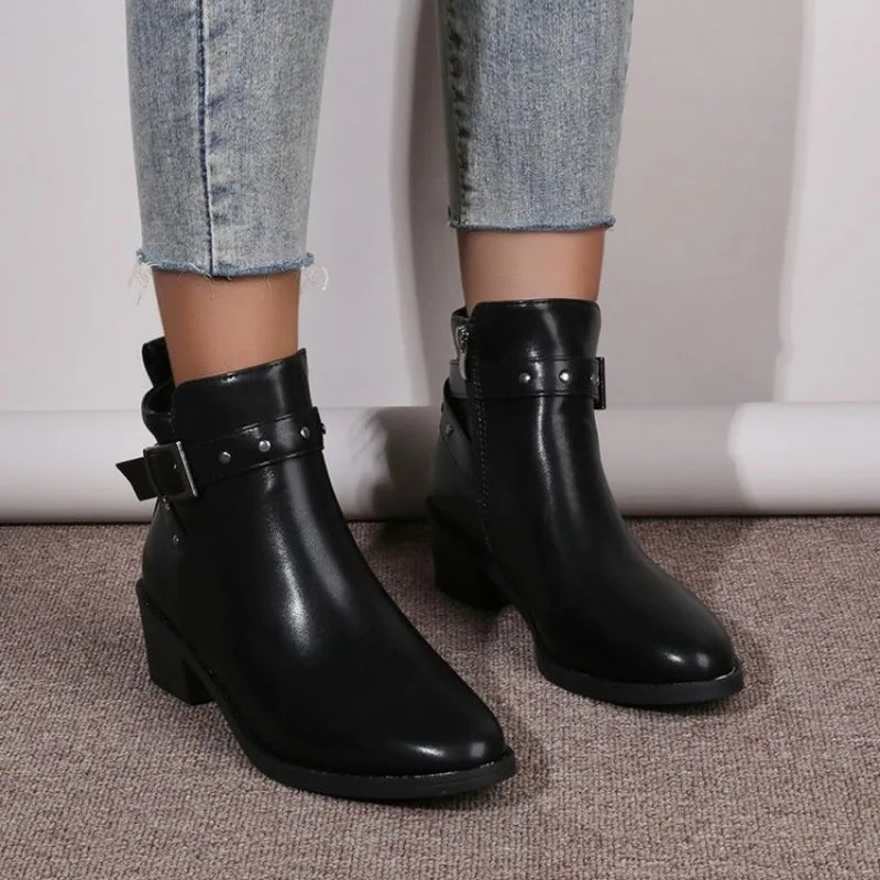 Charlotte™ | Warm zipper Ankle Square Heel Boots