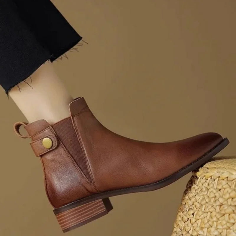 Charlotte™ | Thick Heeled Soft Leather Chelsea Boots