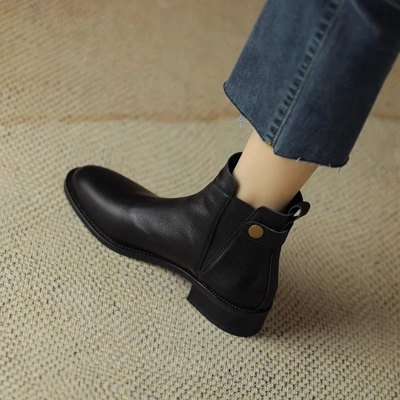 Charlotte™ | Thick Heeled Soft Leather Chelsea Boots