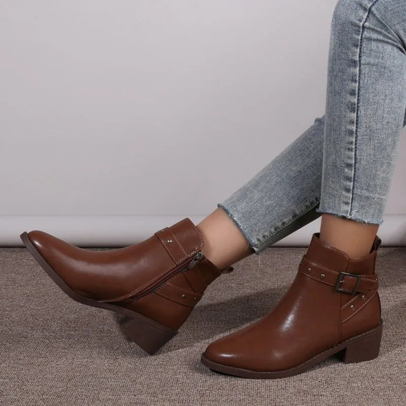 Charlotte™ | Warm zipper Ankle Square Heel Boots