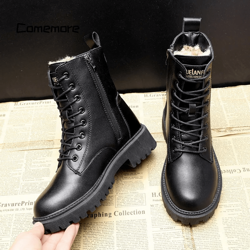 Charlotte™ | Black Leather Winter Boots