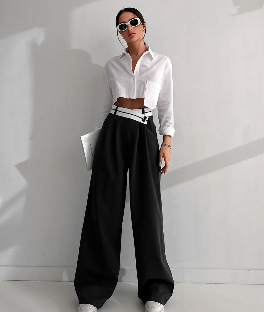 Charlotte™ | Contrast Waistband Wide-Leg Trousers