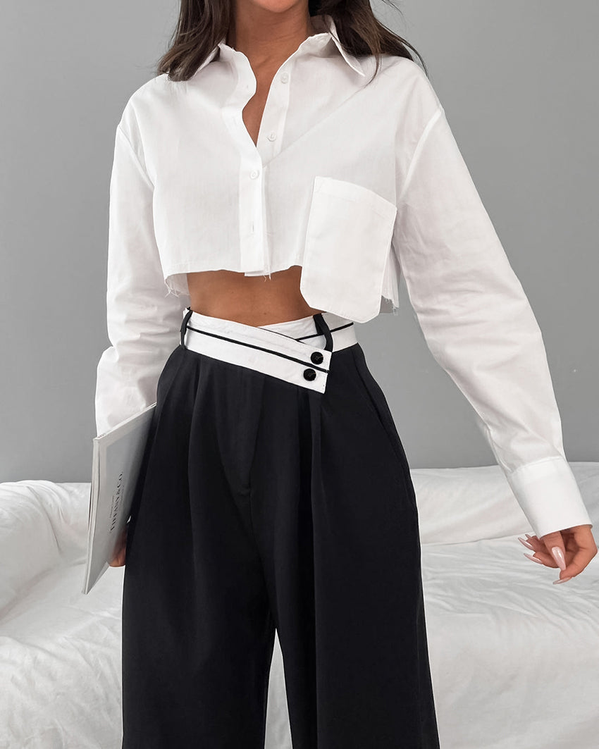 Charlotte™ | Contrast Waistband Wide-Leg Trousers
