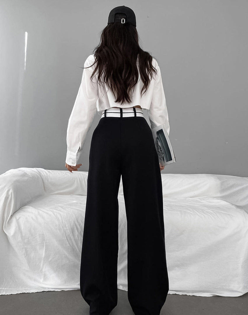 Charlotte™ | Contrast Waistband Wide-Leg Trousers