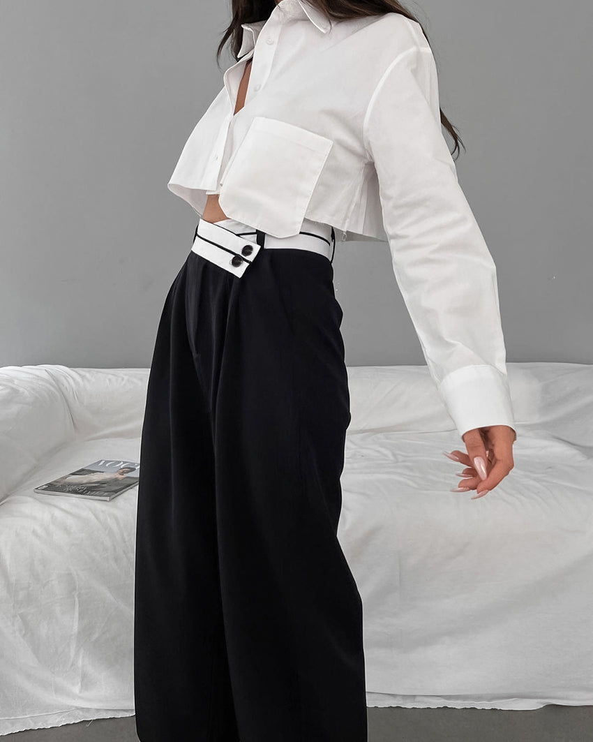 Charlotte™ | Contrast Waistband Wide-Leg Trousers